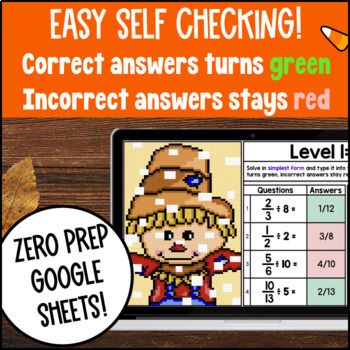 Thanksgiving Multiplying & Dividing Fractions Pixel Art Whole Numbers Fractions — preview page 3 of 4