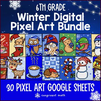 Thumbnail for [Christmas] 6th Grade Digital Pixel Art BUNDLE | Winter Math Activities