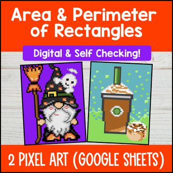 [Fall Thanksgiving] Area and Perimeter of Rectangles Digital Pixel Art 4th Grade