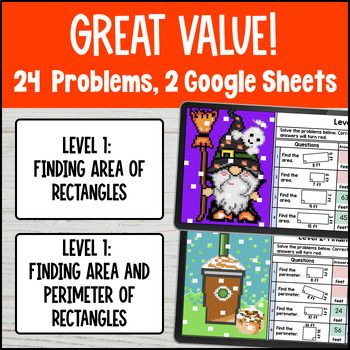 [Fall Thanksgiving] Area and Perimeter of Rectangles Digital Pixel Art 4th Grade — preview page 2 of 4