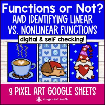 Thumbnail for [Christmas] Identifying Functions Graphs Linear & Nonlinear Functions Pixel Art