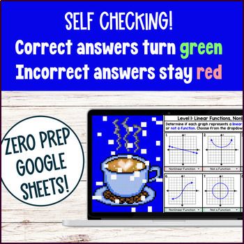 [Christmas] Identifying Functions Graphs Linear & Nonlinear Functions Pixel Art — preview page 3 of 4