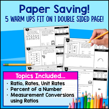 Ratios and Rates, Percentages, Measurement Conversions 6th Grade Math Warm Ups — preview page 4 of 4