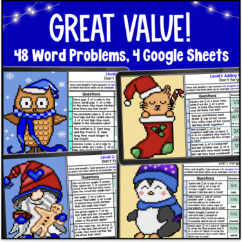 [Winter] Adding and Subtracting Fractions Word Problems Pixel Art BUNDLE — preview page 2 of 4