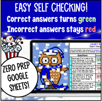 [Winter] Adding and Subtracting Fractions Word Problems Pixel Art BUNDLE — preview page 3 of 4