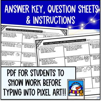 [Winter] Adding and Subtracting Fractions Word Problems Pixel Art BUNDLE — preview page 4 of 4