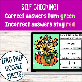 Solving One Step Inequalities Digital Pixel Art — preview page 3 of 4