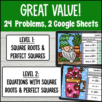 Perfect Squares and Square Roots Equations Digital Pixel Art — preview page 2 of 4