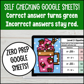 Perfect Squares and Square Roots Equations Digital Pixel Art — preview page 3 of 4