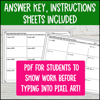 Perfect Squares and Square Roots Equations Digital Pixel Art — preview page 4 of 4