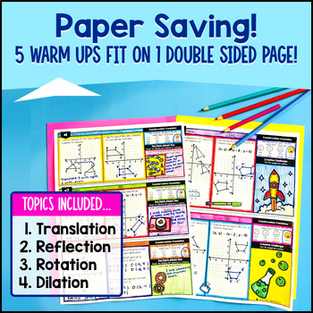 Transformations 8th Grade Math Warm Ups CCSS Reflections Rotations Translations — preview page 4 of 4