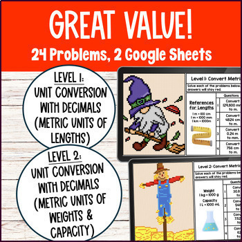 Metric Unit Conversions with Decimals Fall Pixel Art — preview page 2 of 4