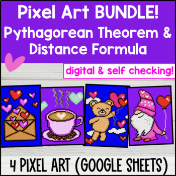 Pythagorean Theorem & Distance Formula Digital Pixel Art BUNDLE Hypotenuse Legs