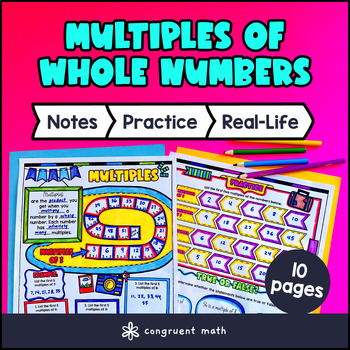 Multiples of Whole Numbers Guided Notes w/ Doodles Sketch Notes Lesson Grade 4