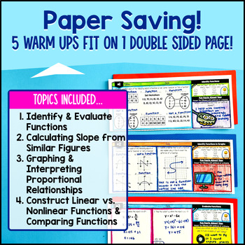 Identify & Evaluate Functions 8th Grade Math Warm Ups CCSS — preview page 4 of 4