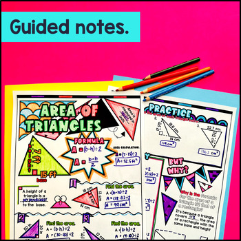 Area of Triangles Guided Notes with Doodles Sketch Notes Color by Code Worksheet — preview page 2 of 4