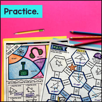 Area of Triangles Guided Notes with Doodles Sketch Notes Color by Code Worksheet — preview page 3 of 4