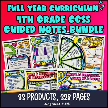 Thumbnail for 4th Grade Math Full-Year Guided Notes Back to School CCSS Lesson with Doodles