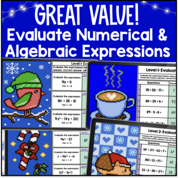 Evaluating Expressions Digital Pixel Art BUNDLE Numerical & Algebraic — preview page 2 of 4