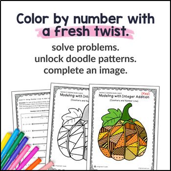 Thanksgiving Adding and Subtracting Integers Visual Models Doodle and Color WS — preview page 2 of 4