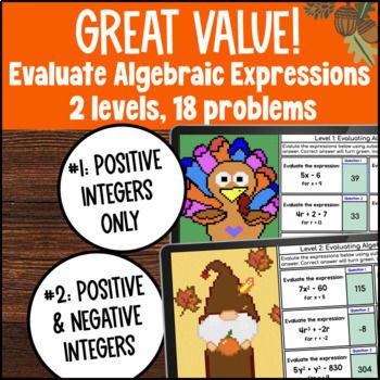 [Thanksgiving] Evaluating Algebraic Expressions Substitution Digital Pixel Art — preview page 2 of 4