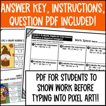 [Thanksgiving] Evaluating Algebraic Expressions Substitution Digital Pixel Art — preview page 4 of 4
