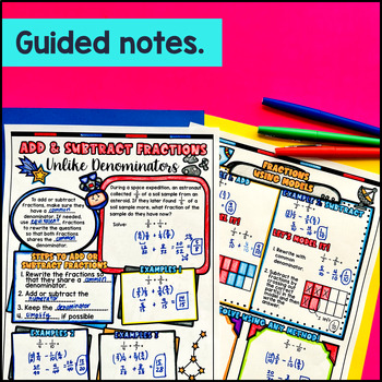 Add and Subtract Fractions with Unlike Denominators Guided Notes with Doodles — preview page 2 of 4