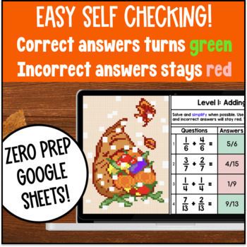 Adding Fractions Like & Unlike Denominators Halloween Digital Pixel Art Activity — preview page 3 of 4