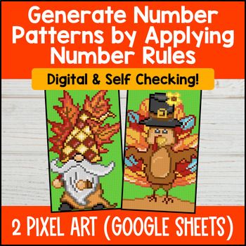Thumbnail for Thanksgiving Number Patterns Using Number Rules Fall Digital Pixel Art 4th Grade