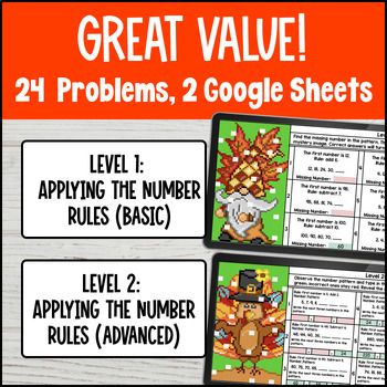 Thanksgiving Number Patterns Using Number Rules Fall Digital Pixel Art 4th Grade — preview page 2 of 4