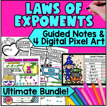 Laws of Exponents Properties Guided Notes & Pixel Art