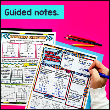 Linear vs Nonlinear Functions Guided Notes w/ Doodles Sketch Comparing Functions — preview page 2 of 4