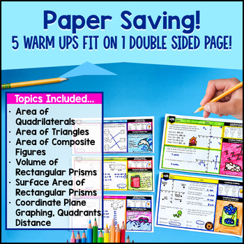 Geometry Area, Volume, Coordinate Plane 6th Grade Warm Ups Bell Ringers — preview page 4 of 4