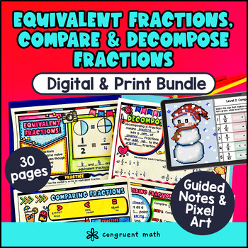 Equivalent Fractions Compare Decompose Fraction Guided Notes Pixel Art 4th Grade