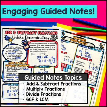 Fractions Operations GCF LCM Guided Notes BUNDLE — preview page 2 of 4