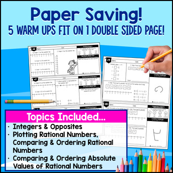 Integers, Opposites, Absolute Value of Rational Numbers 6th Grade Math Warm Ups — preview page 4 of 4