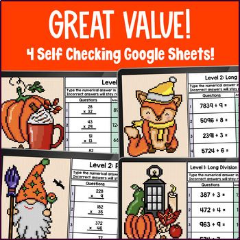 Multiplying & Dividing Multi-Digit Whole Numbers Thanksgiving Digital Pixel Art — preview page 2 of 4