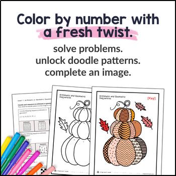 [Halloween Fall] Arithmetic & Geometric Sequences Doodle and Color Worksheets — preview page 2 of 4