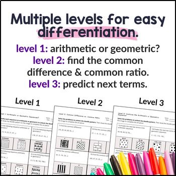 [Halloween Fall] Arithmetic & Geometric Sequences Doodle and Color Worksheets — preview page 3 of 4