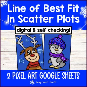 Thumbnail for [Christmas] Line of Best Fit in Scatter Plots Digital Pixel Art Slope Intercept
