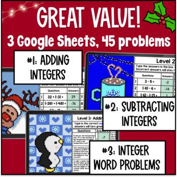 [Christmas] Adding and Subtracting Integers Digital Pixel Art — preview page 2 of 4