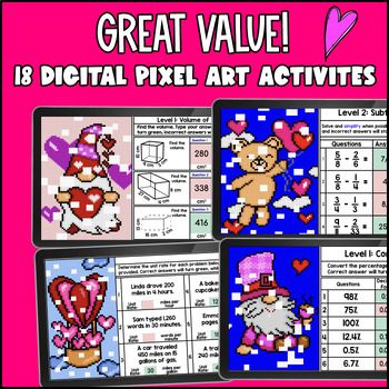 [Valentine's Day] 6th Grade Digital Pixel Art BUNDLE Activities CCSS TEKS — preview page 2 of 4