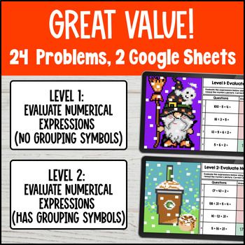 [Halloween] Evaluating Numerical Expressions Digital Pixel Art No Exponents — preview page 2 of 4