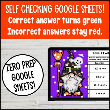 [Halloween] Evaluating Numerical Expressions Digital Pixel Art No Exponents — preview page 3 of 4
