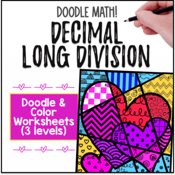 Long Division with Decimals & Whole Numbers Doodle & Color by Number Worksheets