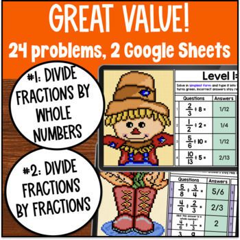 Thanksgiving Dividing Fractions by Whole Numbers by Fractions Digital Pixel Art — preview page 2 of 4