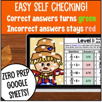 Thanksgiving Dividing Fractions by Whole Numbers by Fractions Digital Pixel Art — preview page 3 of 4