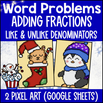 [Winter] Adding Fractions Word Problems Pixel Art Like Unlike Denominators