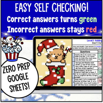 [Winter] Adding Fractions Word Problems Pixel Art Like Unlike Denominators — preview page 3 of 4