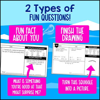 Simplifying Evaluating Writing Algebraic Expressions 6th Grade Warm Ups Review — preview page 3 of 4